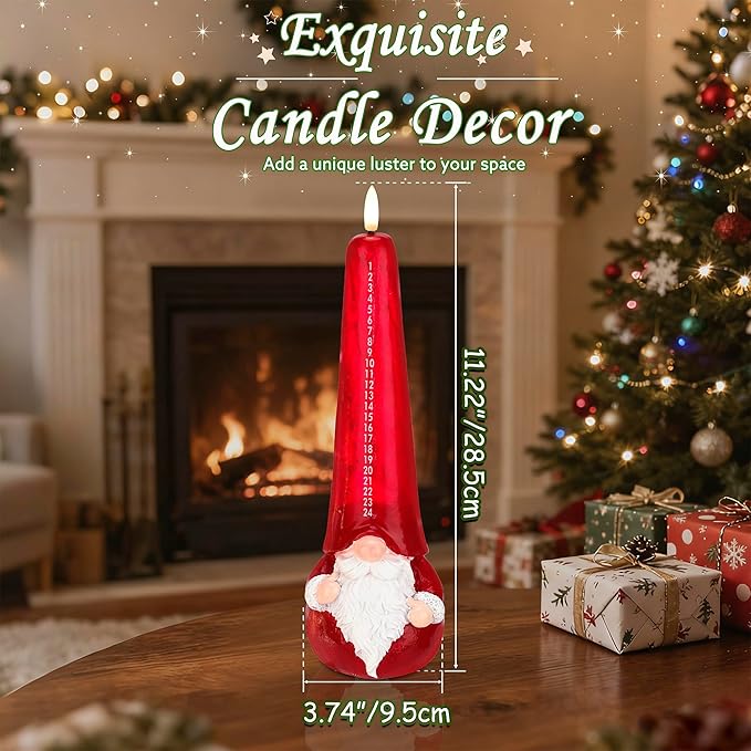 Christmas Flameless Candles with Remote, Xmas Countdown Candle, Santa Claus Countdown to Christmas Battery Operated Candles, Red Flameless Advent Candles for Mantel Decor