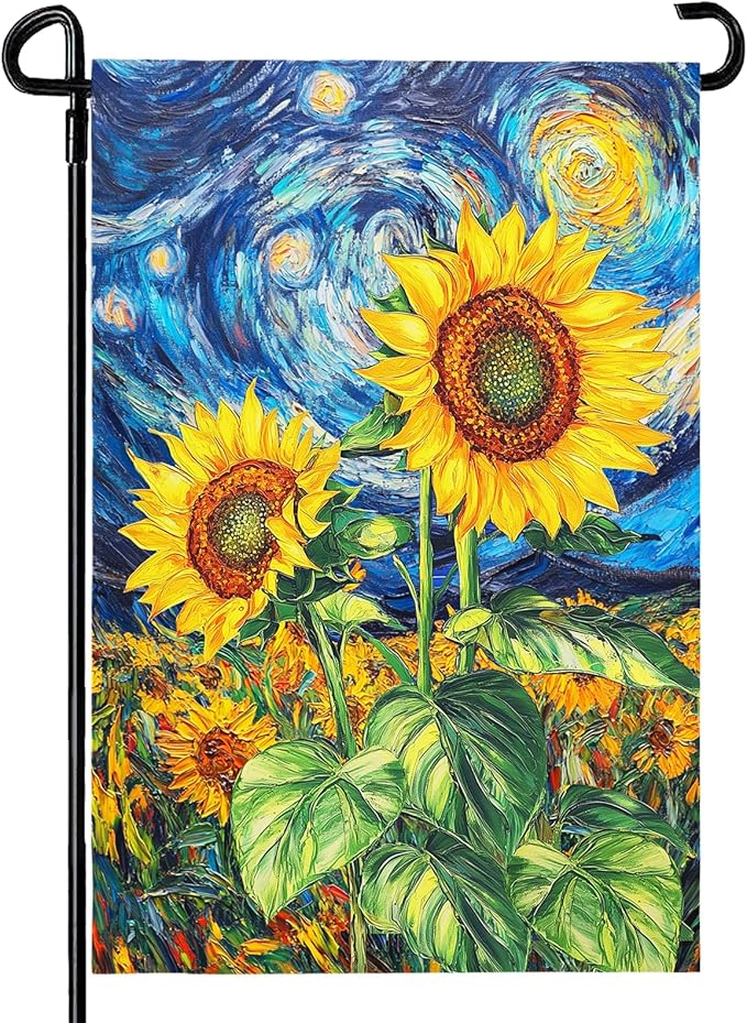 Summer Sunflower Garden Flag 12x18 IN Double Sided for Outside Starry Night Small Yard Flags for Summer Seasonal Holiday Farmhouse Decoration