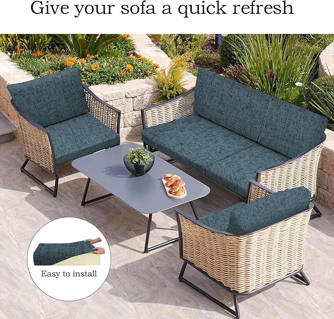 CALBODE 8Pcs Stretch Patio Cushion Covers Outdoor Couch Cover Replacement,Outdoor Textured Sofa Covers for Patio Couch,Washable Furniture Cover (Navy Blue,Cushions Not Included)