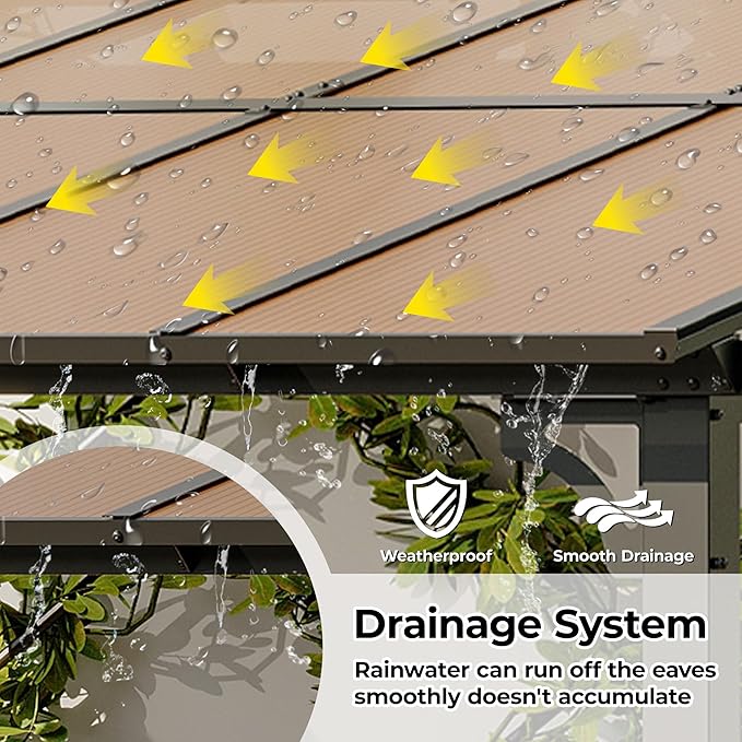 GarveeHome 12' x 20' Lean to Gazebo, Hard Top Outdoor Pergola with Roof, Gazebos Pergola on Clearance, Large Wall Mounted Heavy Duty Awnings for Patio, Backyard, Deck, Porch