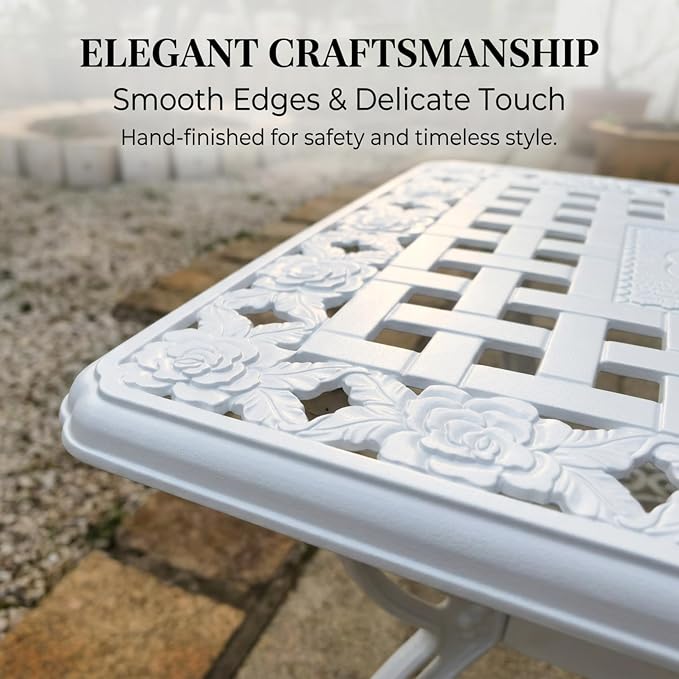 Square Outdoor Coffee Table, Cast Aluminum Side Table with Storage,Indoor End Table, All-Weather Bistro Table for Patio Garden Lawn,White