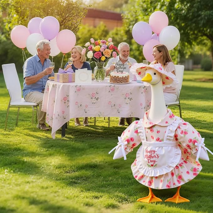 Mother's Day Porch Goose Outfits - Cute 23" Porch Goose Spring Outfits, 2Pcs Floral Spring Goose Clothes for Outdoor Lawn Yard Garden Seasonal Decoration
