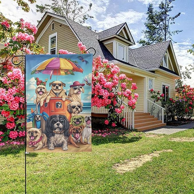 Animals In Beach Garden Flag 12x18 Inch Double Sided All-Weather Polyester Outdoor Flag For Patio Lawn Yard And Garden Welcome Decor