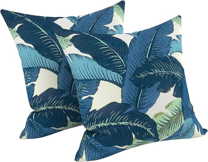 LVTXIII Outdoor Throw Pillows, Decorative Throw Pillows with Inserts, 16"x16" Square Pillows for Bed, Couch, Sofa and Patio Furniture, Set of 2, Swaying Palms Blue