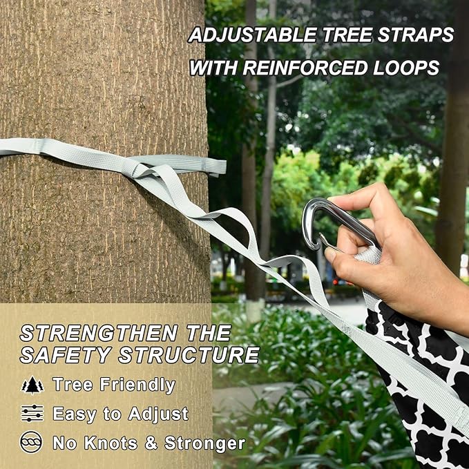Camping Hammock Outdoor Hammocks for Outside Black Trellis Geometric Lattice Beach Trees Portable Lightweight with Pockets Tree Straps Indoor