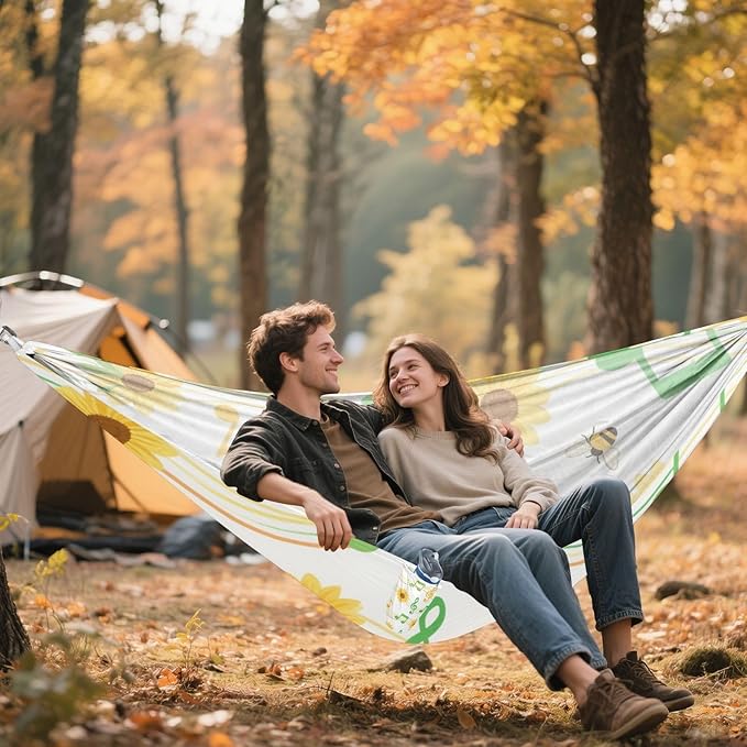Sunflower Green Musical Note White 330lb Capacity Hammocks with Hanging Rope Swing Hammock for Indoor Outdoor Patio Bases para hamacas para adultos