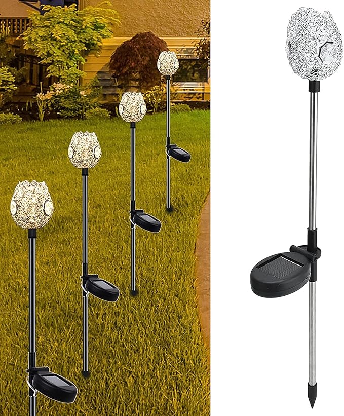 Solar Garden Lights 2PCS Solar Lawn Light Colorful Iron Retro Hollow Lamp LED Crystal Glass Lawn Light Outdoor Courtyard Patio Passage Lawn Farmhouse Decorative Landscape Lamp IP44 Waterproof,Lawn Lam