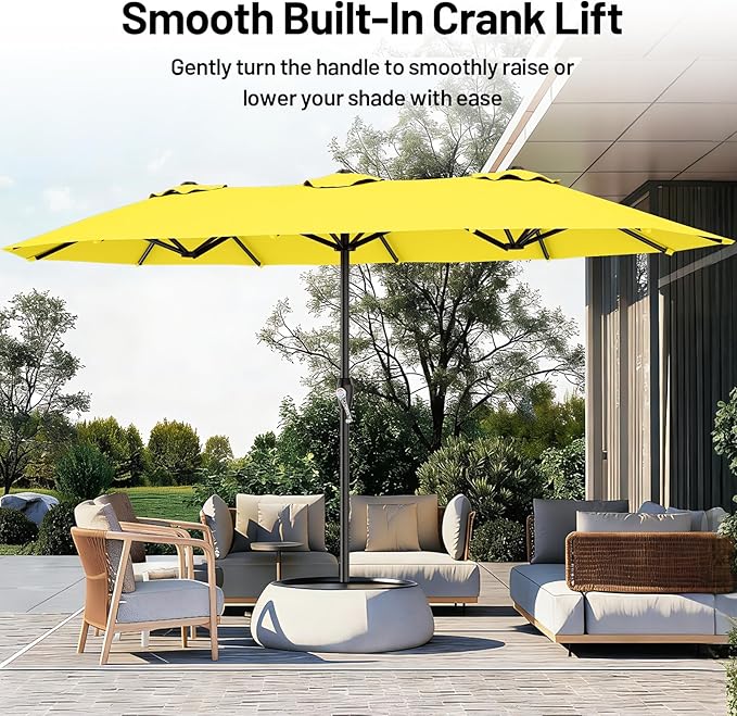 AreShark 15ft Patio Umbrella with Base, Double Sided Outdoor Umbrella with 12 Fiberglass Ribs, Large Outdoor Umbrella for Garden, Pool, Deck, Backyard & Market, Yellow