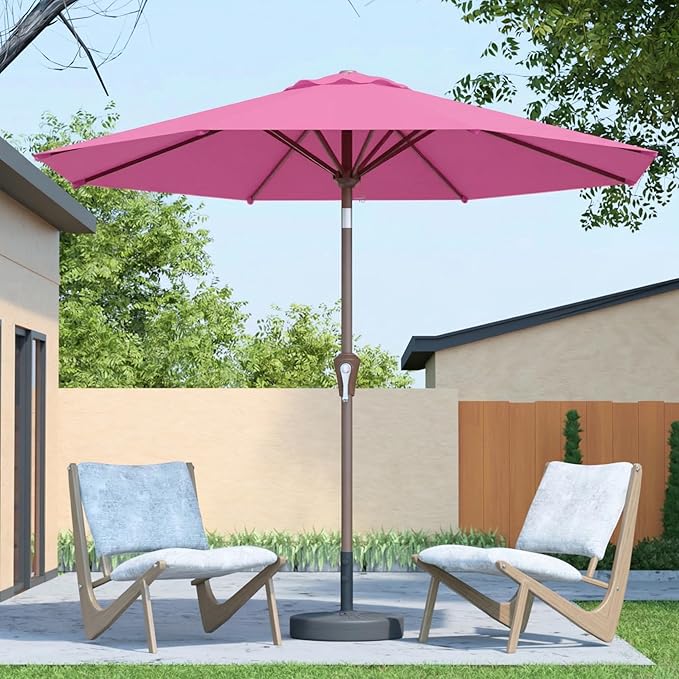 10FT Patio Umbrella Outdoor Market Umbrella with Crank and Tilt, 8 Flexible Fiberglass Ribs, UV-Resistant Waterproof Canopy for Patio, Deck, Garden, Backyard, Rose Pink