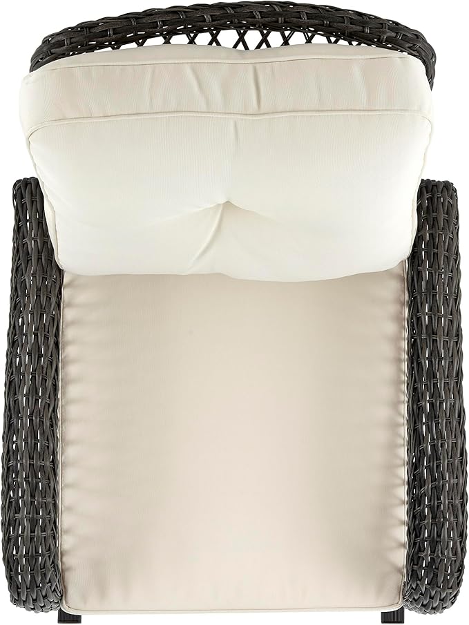 Manhattan Comfort Fruttuo Outdoor Rocking Chair with Removable Waterproof Cushions, Made of Steel Rattan, Weather-Resistant Patio Rocker with Curved Edge and Sturdy Steel Frame, Cream