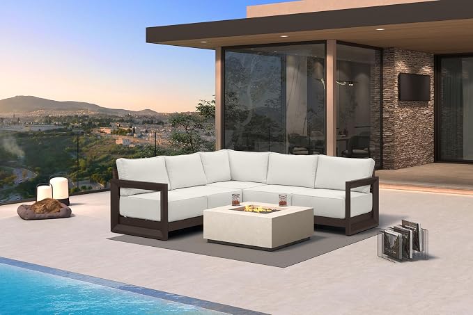 PURPLE LEAF Patio Furniture Set L-Shaped Outdoor Couch with 9.6" Thick Cushion and Soft Pillows 5 Piece Outdoor Sectional Sofas Modern Outdoor Conversation Sets for Yard Porch Deck Poolside, Bronze