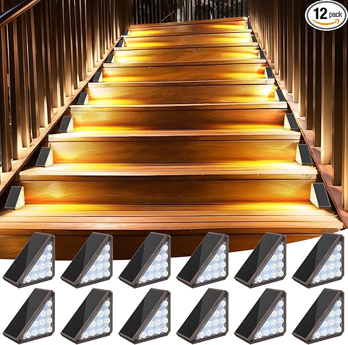 AUDLES 12 Pack Solar Stair Lights Outdoor Stair Lights with Waterproof IP67 LED Solar Light for Outside Light Decor for Deck, Front Step, Front Porch, Patio, Garden and Backyard (Brown)