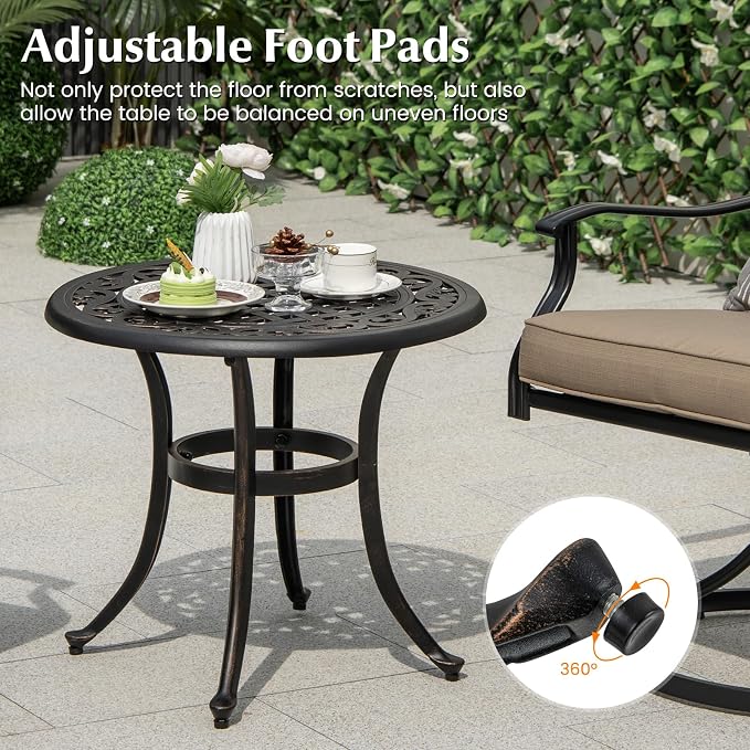 Giantex Patio Bistro Table, 24" Cast Aluminum Round Side Table, Outdoor Coffee Table for Porch, Pool, Backyard, Garden, Balcony