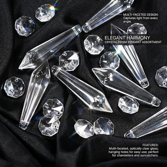 Premium Clear Crystal Glass Drops 3.1" -Multi Purpose Bluk Crystal Beads Hanging Prisms for Holiday Party/Home/Window Decoration/Chandelier Replacement Parts (L-100pcs)