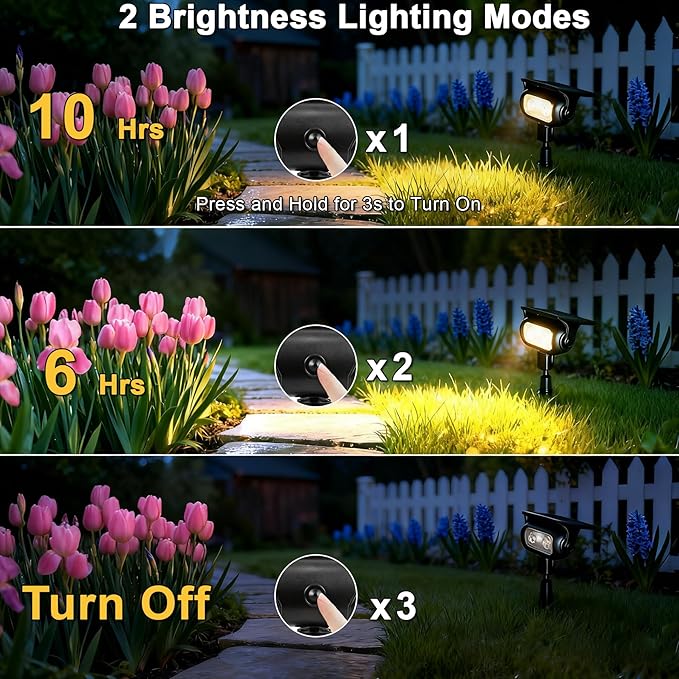 CREATESTAR Solar Landscape Spotlights Outdoor for Garden Ambience, Warm White LED Spot Lights for Tree, Flag Lighting, Adjustable Solar Uplights, Auto On/Off Dusk to Dawn
