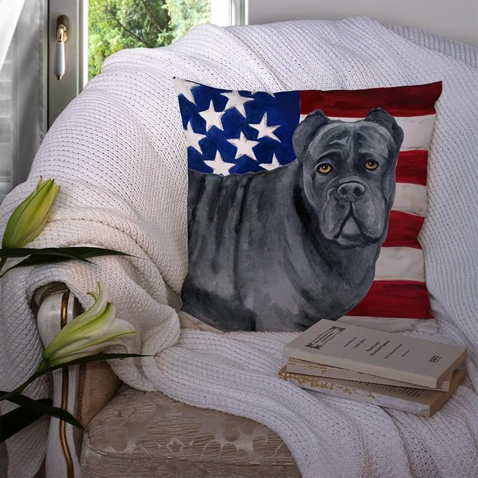Caroline's Treasures BB9694PW1414 Cane Corso Patriotic Fabric Decorative Pillow Machine Washable, Indoor Outdoor Decorative Pillow for Couch, Bed or Patio, 14Hx14W