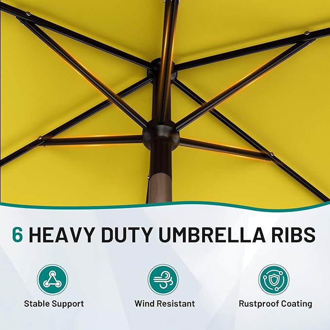 AreShark 6.5' x 10' Rectangular Patio Umbrellas for Outdoor, Outdoor Table Umbrella, Large Outdoor Patio Umbrellas with 6 Sturdy Ribs for Pool, Garden, Deck & Market (Yellow)