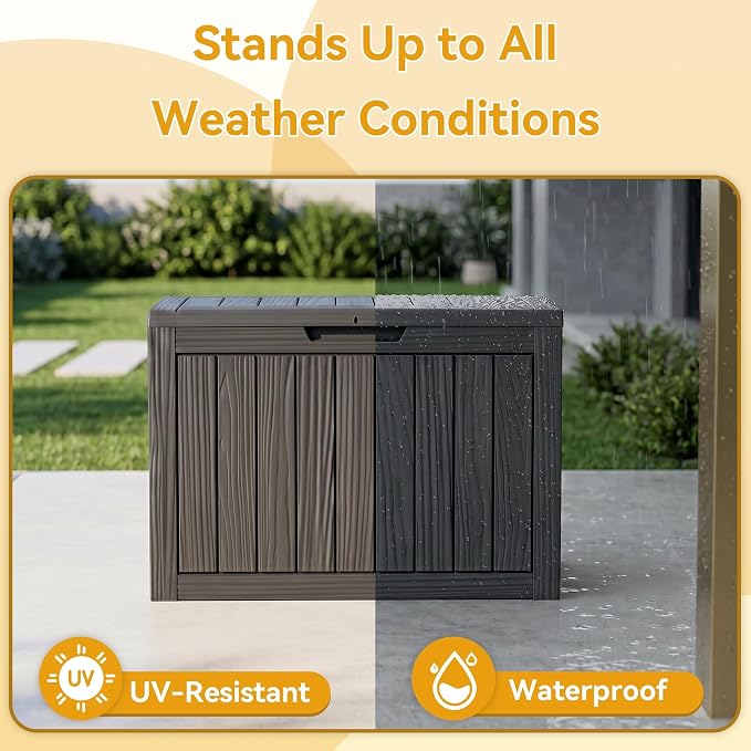 50 Gallon Storage Box for Outdoor and Indoor Use, Outdoor Deck Box for Picnic Supplies, Gardening Tools Waterproof, Lockable and Easy to Install Black