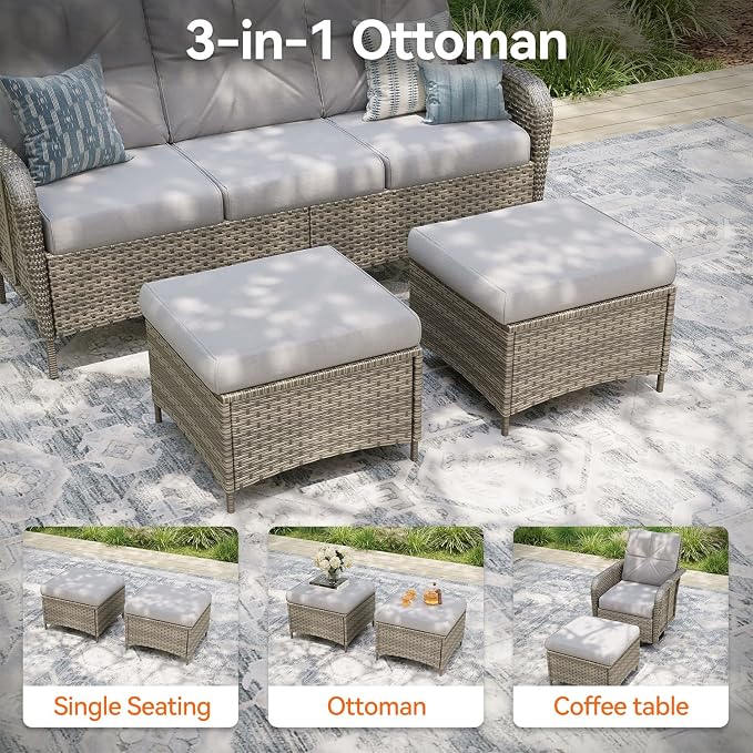 Aoxun 10-Piece Patio Furniture Set with 44'' Fire Pit Table, Luxury Outdoor Furniture Set with 360° Swivel Chairs, Patio Conversation Set for Backyard, Poolside & Garden, Beige/Gray