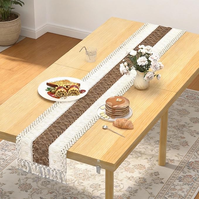MELLCOM 60" x 30" Folding Picnic Table, Portable Wooden Low Table with Handle, 2 Heights Options (12.8"/16.9") & Long Table Runner, Boho Picnic Table for Beach, Camping & Indoor Study