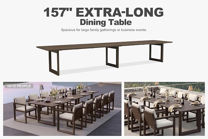 PURPLE LEAF 11-piece Outdoor Dining Set Aluminum Oversize Patio Furniture Table and Chairs Set with All Weather Thick Cushion Rectangular Patio Dining Sets for Large Backyard Garden Poolside, Bronze