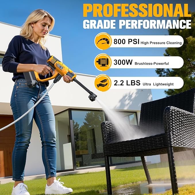 DIYtoolifz Cleaning Tool Compatible with DeWalt 20V Battery, 2.2LBS, with 16.4ft Hose & 6-in-1 Nozzle + Attachment for Car, Patio, Fence (Battery not Included, Tool Only)