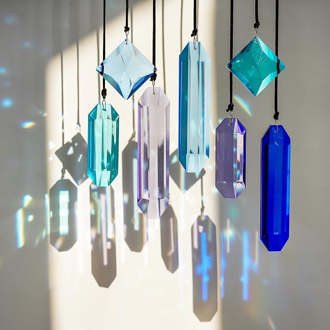 Crystal Prisms Suncatcher for Window Hanging, 7PCS Blue Dreams Sun Catcher | Gift For Mom Women Rainbow Maker Sun Catcher Indoor Window Home Garden Christmas Tree Decor