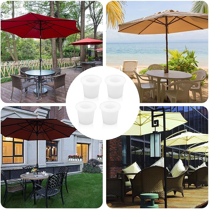 4Pcs Patio Table Umbrella Hole Ring Plug, Silicone Pool Umbrella Sleeve Stabilizer Cone Wedge, Umbrella Table Ring Hole Insert for 1.5 Inch Pool Umbrella Adapter or 2-2.5 Inch Table Hole (White)