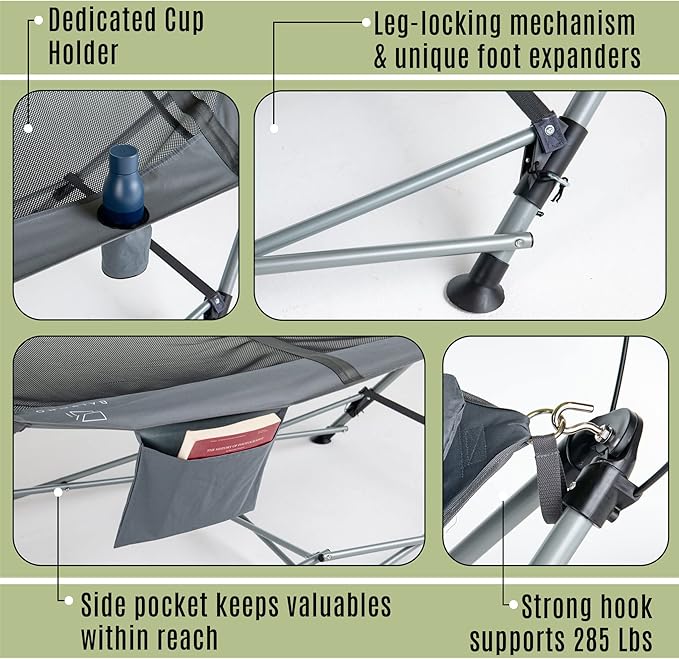 Lucania Portable Hammock with Stand Included - Foldable Freestanding Hammock for 2 Person (290 lbs Capacity) - Heavy Duty Stand Alone Hammock for Indoor, Outdoor, Camping, Patio & Backyard