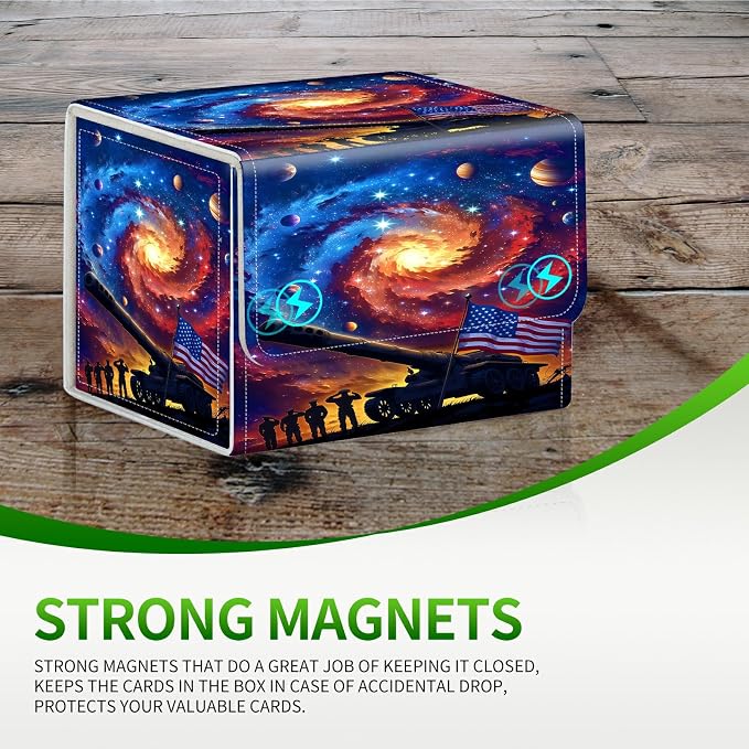 Card Deck Box for MTG, Cards Storage Box Fits 120+ Sleeved, Leather Small Size Strong Magnetic Closing Card Case for Board Games Magic TCG CCG Baseball Collection, Starry Sky Flag