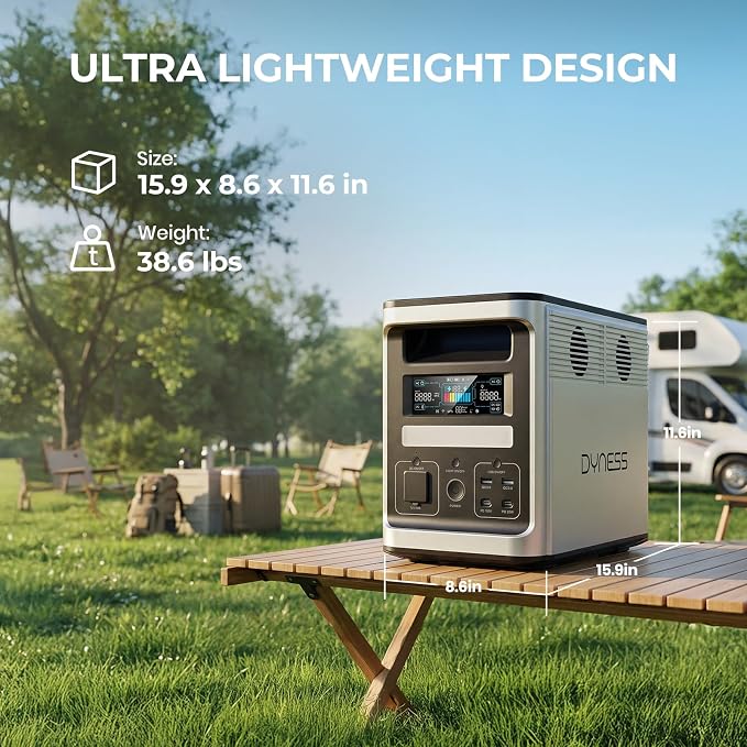 DYNESS 1536Wh Solar Generator with 100W Foldable Solar Panel, LiFePO4 Battery Backup 1800W AC (3600W Surge) Portable Power Station, Fast Charging for Home Backup, Camping, RV & Power Outage
