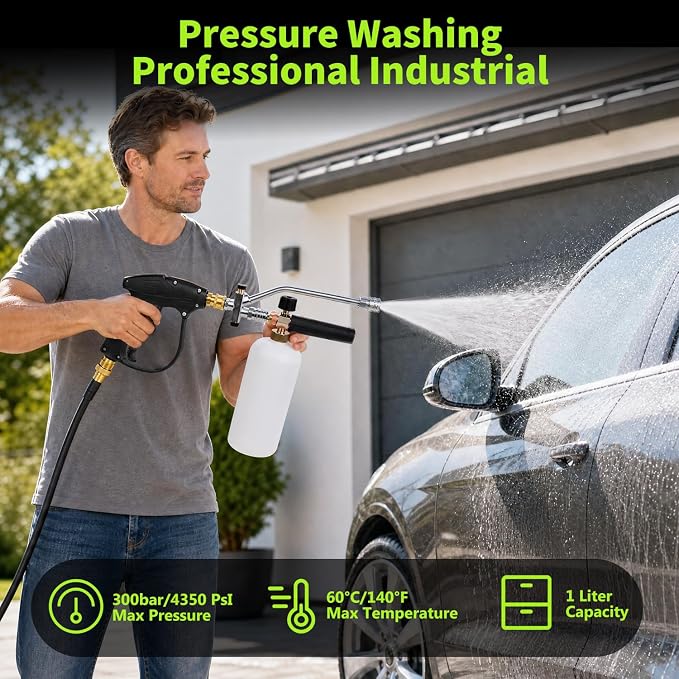 XOOL Pressure Washer Foam Cannon with Dual Connector, Car Wash Foam Gun Kit 1/4 Inch Quick Connector with 5 Power Washer Sprayer Nozzles, 5M Water Hose, Adapter, Cleaning Gloves, 1 Liter