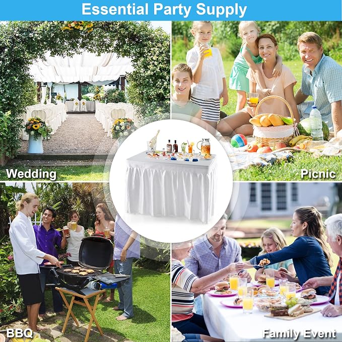 S AFSTAR 4 Foot Folding Ice Table, Buffet Salad Serving Table with Foldable Bucket, Removable Skirt, Drain System & 8" Spacious Edge, Portable Beverage Cooler for Party Camping Picnic Wedding