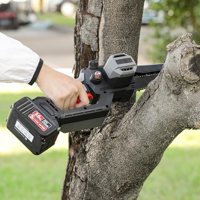 8 Inch Mini Chainsaw Cordless with 1150W Pure Copper Motor, 2x 3.0Ah Large Capacity Batteries, 5000RPM Brushless One-Handheld Electric Chain Saw for Garden Tree Trimming Branch Wood Cutting
