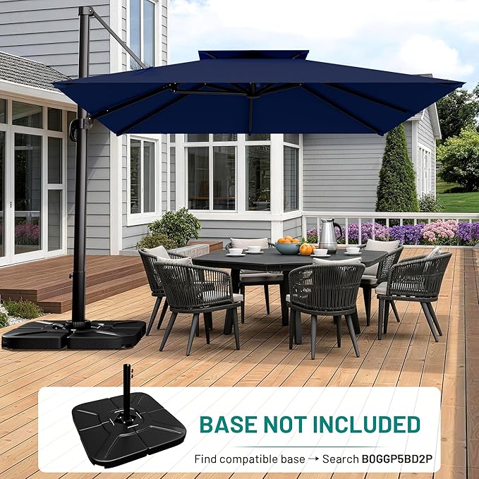 AreShark 9×9FT Double-Top Cantilever Patio Umbrella,Square Offset Umbrella with 360 Degree Rotation, Heavy Duty Patio Umbrella for Garden Deck Pool, 5 Tilt Angles, Navy
