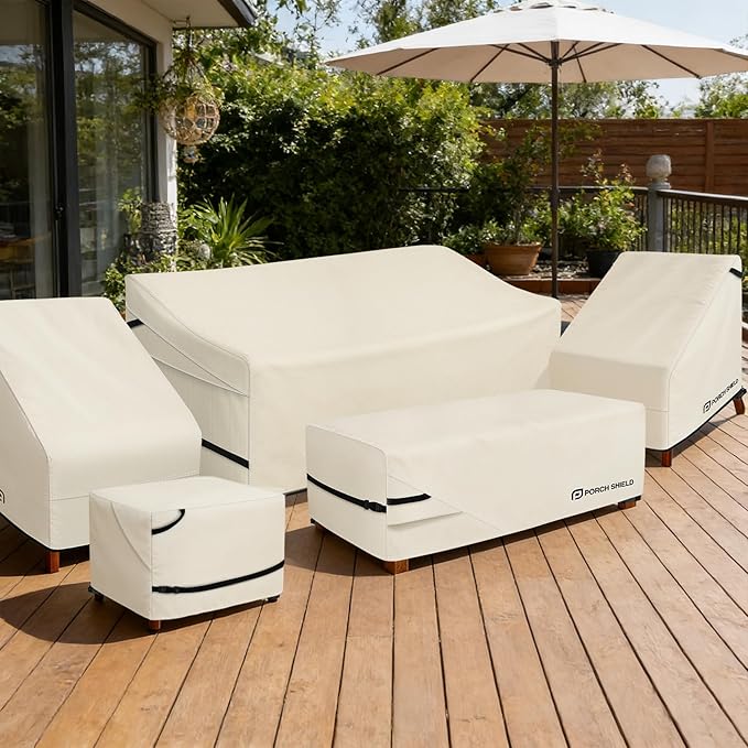 Porch Shield Patio Ottoman Cover - Waterproof Outdoor Square Side Table Covers – 22L x 22W x 18H inch, Beige