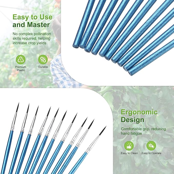 M METERXITY 20-Pack Pollinator Brush, 0.7inch/1.8cm Wooden Vegetable Pollinator Pen Manual Pollination Tool for Gardening/Greenhouse/Hydroponic Plants/Flowers [Blue]