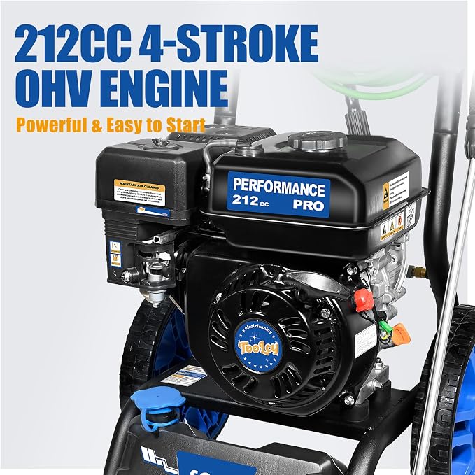TOOLCY 3400 PSI Gas Pressure Washer, 2.8 GPM Power Washer with 212cc OHV Engine, Axial Pump, 50 FT Pressure Hose, Quick-Connect Swivel Spray Gun & 5 Nozzles for Cars, Driveways, Patios & Home