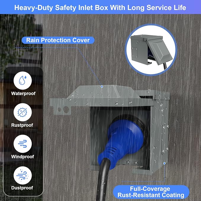 30 Amp Generator Inlet Box Pre-Drilled，NEMA L14-30P 30A 125V/250V Generator Power Inlet Box for 4 Prong Generator Cord UL Listed, Waterproof Dust Proof for Outdoor and Emergency Use