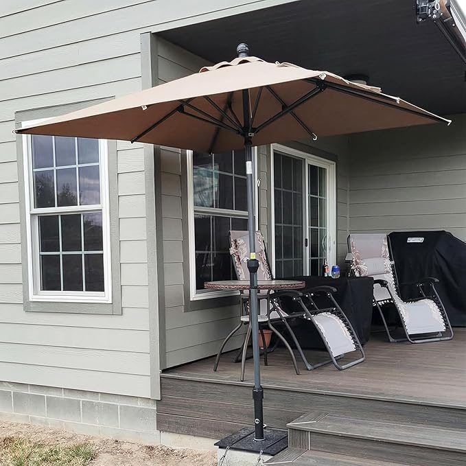 PURPLE LEAF 6.5' x 6.5' Square Patio Umbrella Outdoor Table Umbrella Aluminum Frame Market Umbrella Sun Umbrella with 8 Sturdy Ribs Tilt for Garden Deck Lawn Pool Light Taupe