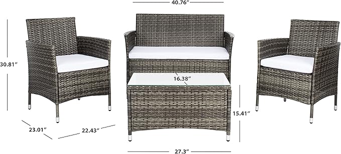 SAFAVIEH Outdoor Collection Bandele Grey Brown/White Cushion 4-Piece Conversation Patio Set PAT7506C