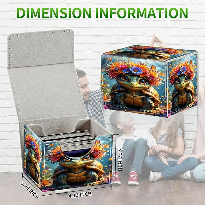 Card Deck Box for MTG, Cards Storage Box Fits 120+ Sleeved, Leather Small Size Strong Magnetic Closing Card Case for Board Games Magic TCG CCG Baseball Collection, Forest Turtle