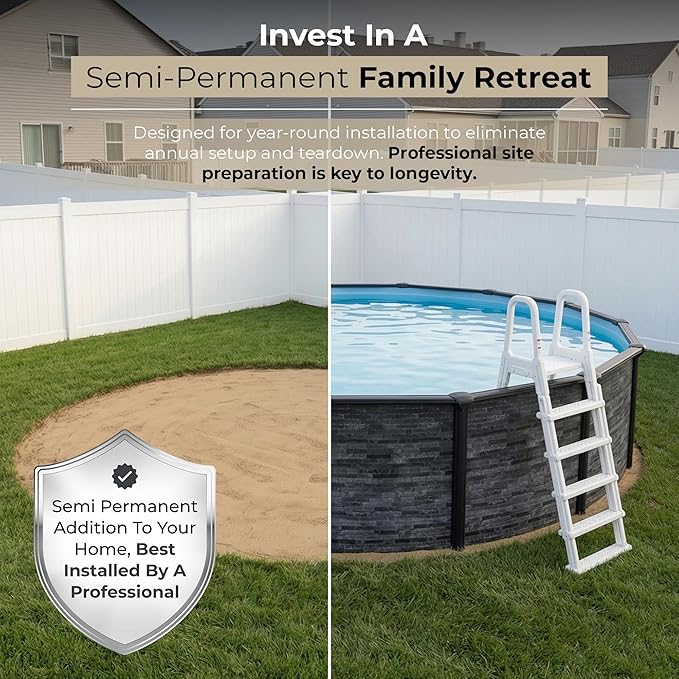 Blue Wave Marbella 15-ft Round 52-in Deep Hard Sided Steel Frame Above Ground Pool with 6-in Steel Top Seats, 0.5 HP Sand Filter System, Ladder, Skimmer & Liner – 5,130-Gallon Capacity for Family Use