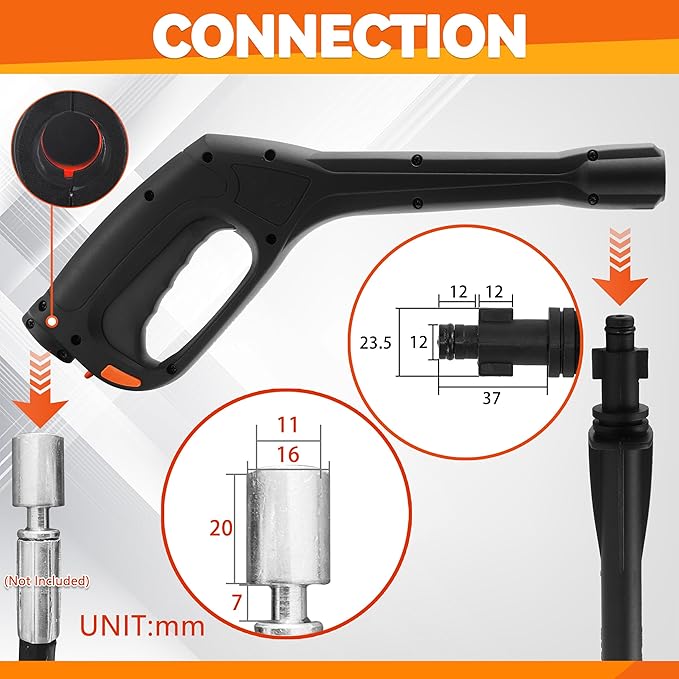 High Pressure Washer Gun Kit with Nozzle Wand, Locking Hose Design & Safety Trigger–Compatible with Portland Pulsar Powerwasher Taskforce Taskmaster ShopForce Electric Pressure Washers
