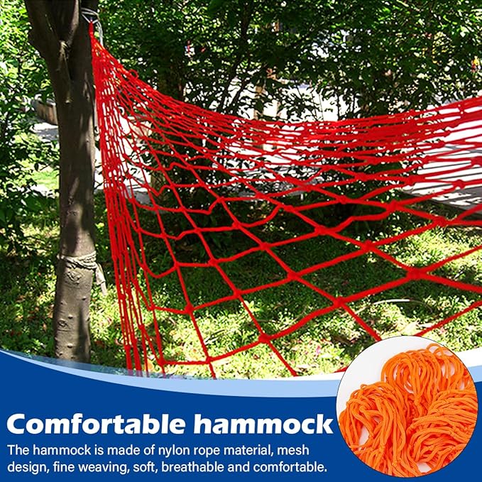 Swing Hanging Rope Hammock, Nylon Hanging Hammock, Sleeping Net Bed for Outdoor Camping (Orange)