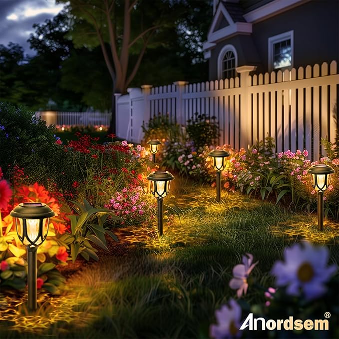 Anordsem Solar Garden Light Outdoor：6 Pack LED Waterproof Pathway Lighting - Uniquely Designed Modern Durable Decorative Lights for Lawns Walkways Backyards - Gifts for Gardening Enthusiasts