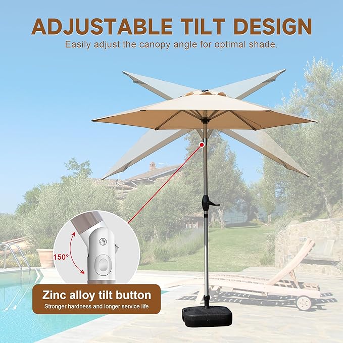 Domi 7.5FT Patio Umbrella Outdoor Market Umbrella with Silver Aluminum Pole, UV Resistant Canopy, Wind Vent, Tilt & Crank System, Perfect for Patio, Garden, Deck, Pool, Outdoor Dining, Beige