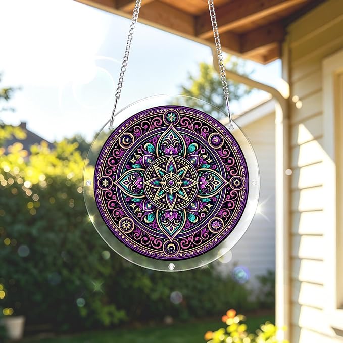 Acrylic Puzzle Suncatcher, Sun Catchers Puzzle for Window Hanging | 8.2 Inch Purple Mandala DIY Suncatcher Puzzle Gifts for Adults, Women, Men, Wife, Mom, Home & Garden Decor