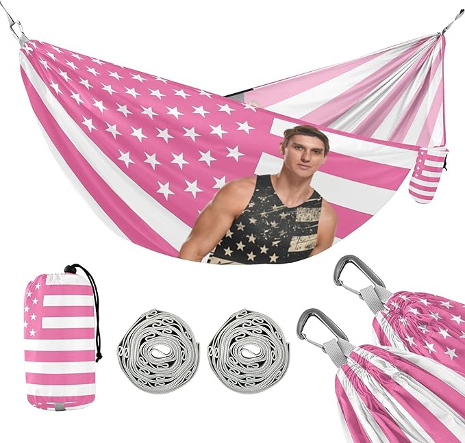 Pink American Flag Custom Outdoor Hammocks with Tree Straps Indoor Hammock for Outside Patio Backyard Poolside