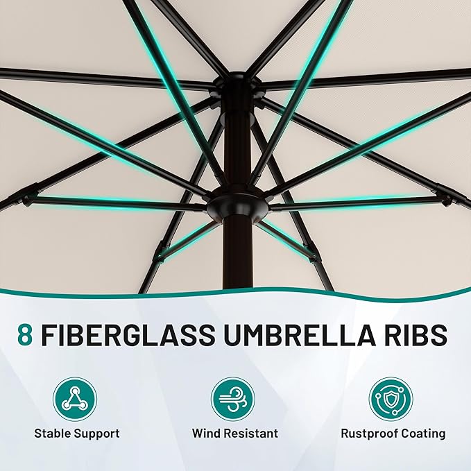 AreShark 10 FT Outdoor Patio Umbrella, Patio Table Umbrella with Push Button Tilt and Crank, Outdoor Patio Umbrellas with 8 Fiberglass Ribs, Patio Umbrellas for Market, Garden, Pool (Cream White)